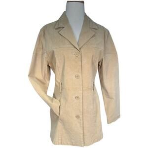 Vintage Buttons 100% Leather Trench Coat Light Weight Size Medium Belt Loops